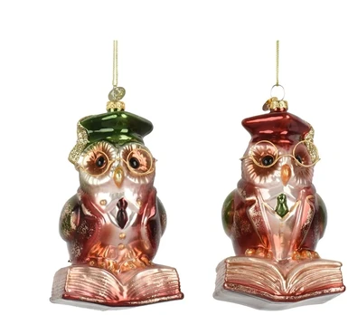 Christmas Tree toy Decoris Owl. various colours. glass