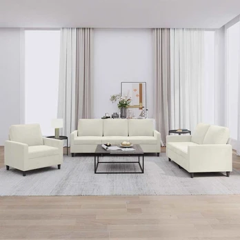 Sofa Sofos komplektas su pagalvėlėmis, 3 dalių, kreminis, aksomas