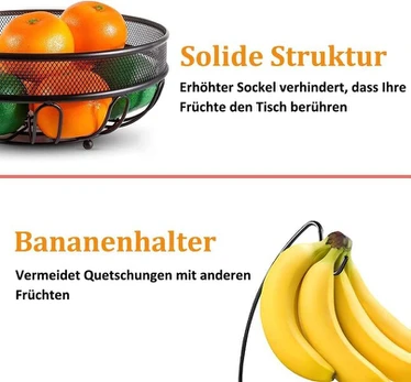 Vaisių stovas su bananų laikikliu, metalinis, modernus, talpus