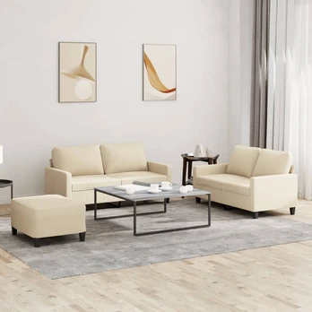 Sofa Sofos komplektas su pagalvėlėmis, 3 dalių, kreminis, audinys