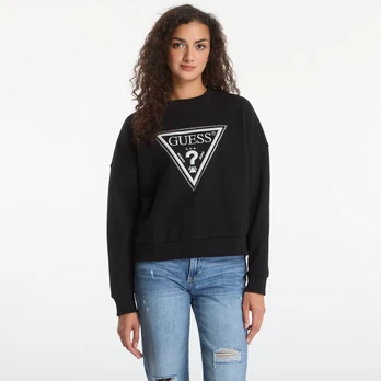 GUESS Cn Triangle Glitter Sweatshirt Jet Black - Dydis M (W6YQ14K4352-JBLK Džemperiai)