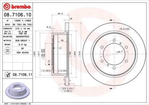 Stabdžių diskas BREMBO 08.7106.11