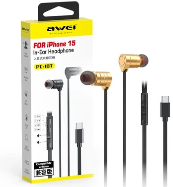 Ausinės dokanałowe AWEI PC-18T USB-C auksinė