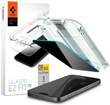 Grūdintas stiklas SPIGEN GLAS.TR EZ FIT IPHONE 15 PRO MAX PRIVATUMAS