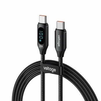 Kabelis USB-C / USB-C Voltage PowerDisplay 100W PD 100cm juoda