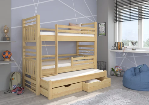 Three-person bunk bed with mattresses HIPPO 180x80