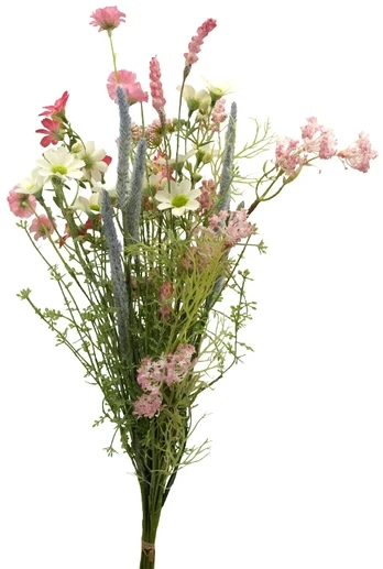 Dirbtinių rožinių lauko gėlių puokštė, 58 cm