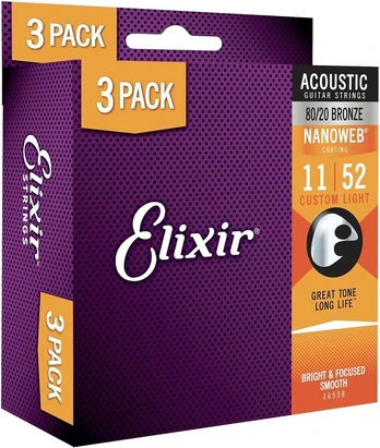 Elixir Eliksyras 16538 akustinių gitarų stygų komplektas (3 vnt.), bronza, 011/052