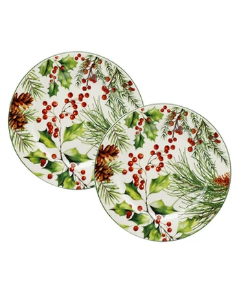 KALĖDINIŲ LAPŲ lėkščių rinkinys, 2 dalys – Ø19 cm