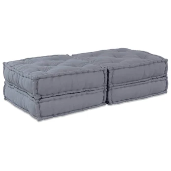 2-Vietis Modulinis Pufas Sofa, Konvertuojamas, Pilkos Medžiagos