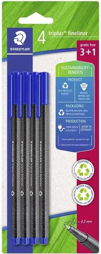 STAEDTLER Fineliner triplus blau 4er-Set retail