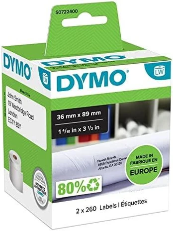 Dymo LabelWriter, didelė adreso etiketė 89 x 36 mm, balta