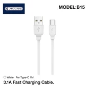 Kabelis Jellico B15 Durable-Soft, USB Type A/USB Type-C, balta