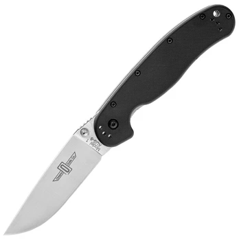 Ontario RAT 1 Folder Silver Plain Black Handle Sulankstomas peilis