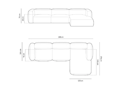 Boucle Modular Right Corner Sofa, "Martina", 3 Seats, 330x176x75, Graphite