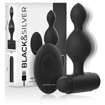BLACK&SILVER Tucker Small Silicone Plug with Remote Control, 8cm