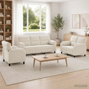 Sofos komplektas 3 pcs Kreminė Aksomas