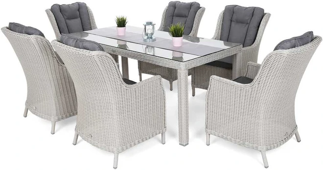 Lauko baldų komplektas Bristol 180 cm, 6+1, Baltas / Pilkas