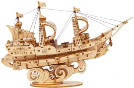 Medinis 3D galvosūkis Robotime Sailing Ship, 8 m.+ kaina