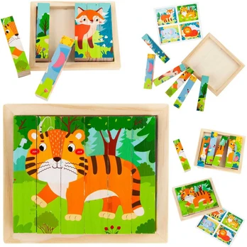 Medinės kaladėlės - dėlionė 4in1