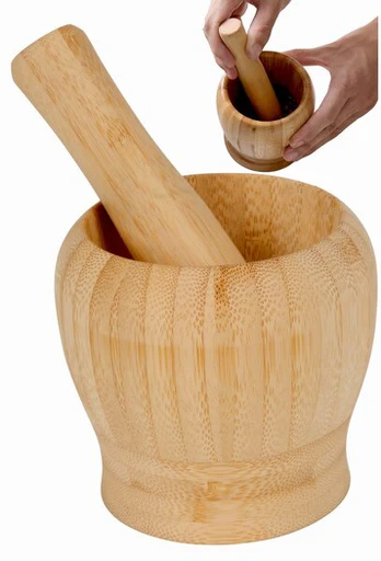 Bambukinis virtuvės grūstuvas su piestuku, 9 cm