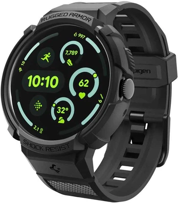 Dėklas Spigen Rugged Armor Pro + Stand, matte juodas - Google Pixel Watch 4 45mm