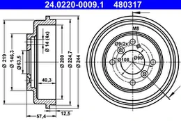 ATE 24.0220-0009.1 Brake drum kaina