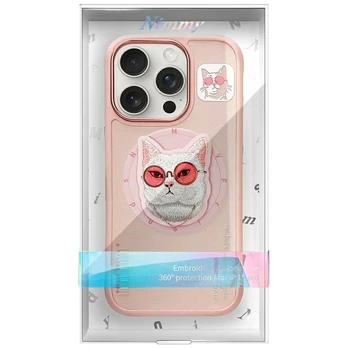 Dėklas Nimmy Glasses Cool Cat MagSafe do iPhone 16 Pro Max rožinis