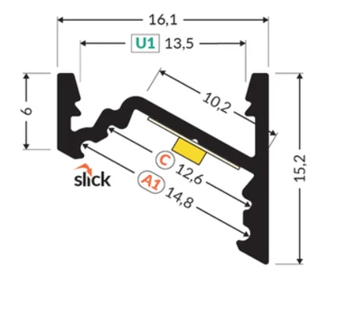 LED juostos kampinis profilis CORNER10.v2, juodas, 2m