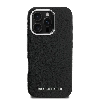 Dėklas Karl Lagerfeld Grained PU Repeated Logo MagSafe Case for iPhone 16 Pro Max Juodas