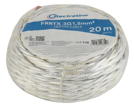Instaliacinis tekstilinis kabelis ELECTRALINE FRRTX, 3x1.5 mm, baltos sp., 20 m