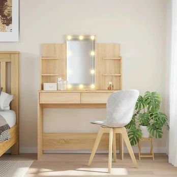 Kosmetinis staliukas su LED lemputėmis, ąžuolo, 96x40x142cm