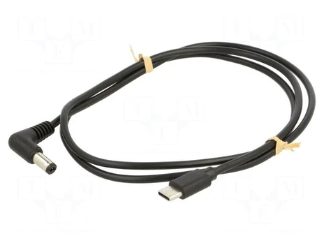Cable | USB C plug,DC 5,5/2,1 plug | angled | black | 1m | Core: Cu