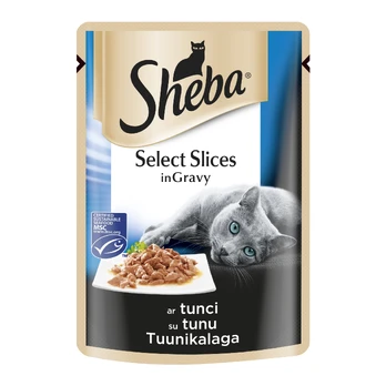 Ėdalas katėms „SHEBA“, su tunais, maišeliuose, 85 g