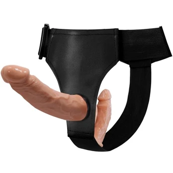 BAILE dvigubas TPR dildo su reguliuojamu dirželiu