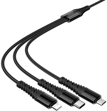 Cable 3in1 USB C / USB A to Lightning + USB C + Micro USB Hoco 1 m X123 juodas