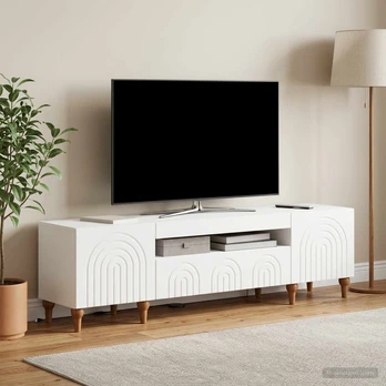 TV staliukas LED televizoriaus spintelė Balta Apdirbta mediena