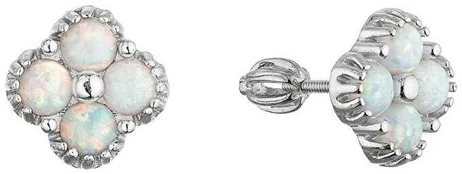 Evolution Group Sidabrinis earrings with synthetic opals Four-leaf clover 11690.1