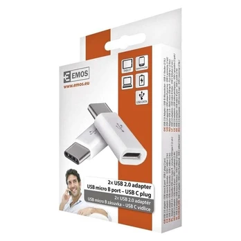 Emos Adapteris microUSB-B 2.0 / USB-C 2.0, baltas, 2 pcs