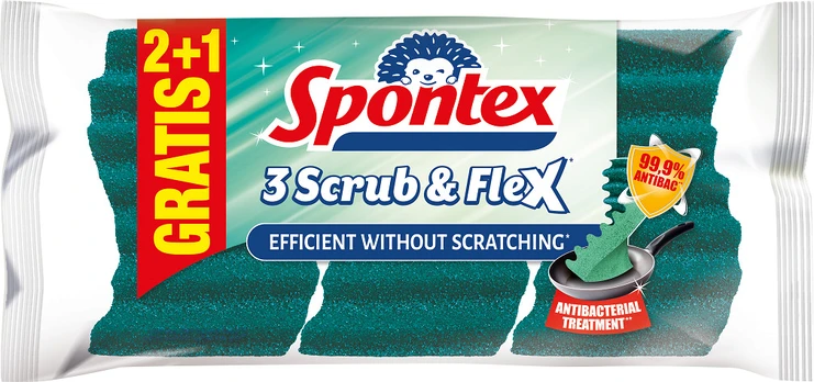Itin lanksti indų kempinė SPONTEX SCRUB & FLEX, 2+1 vnt.