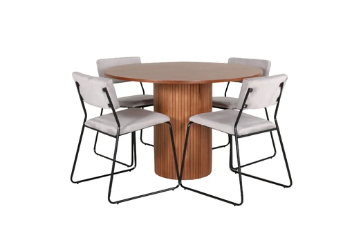 Bianca Round Dining Table - Walnut / Black Veneer+Kenth Chair - Black / Light Grey Velvet_4