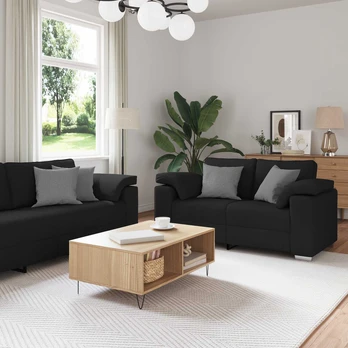 2 dalių sofa su pagalvėlėmis juoda audiniu