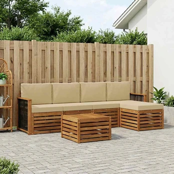 Lauko sofos komplektas su pagalve 6 pcs Natūralus ir bežinis