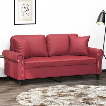 Dvivietė sofa su pagalvėlėmis, vyno, 140cm, dirbtinė oda
