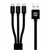 Swissten Textile Universal 3in1 USB-C / Lightning Data MFI / MircoUSB Cable / 1.2m kaina