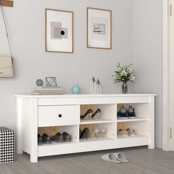 Spintelė batams, balta, 110x38x45,5cm, pušies medienos masyvas