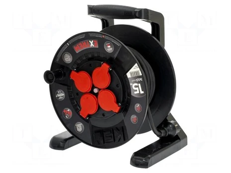 Extension lead | 3x2.5mm2 | reel,with non-rotating sockets | black