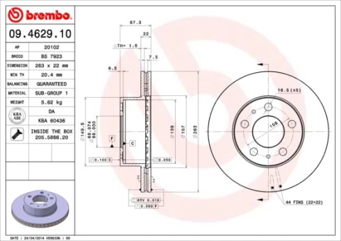 Stabdžių diskas BREMBO 09.4629.10