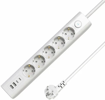 MicroConnect 5-way USB Schuko Power Strip on/off switch 1.5M, Baltas