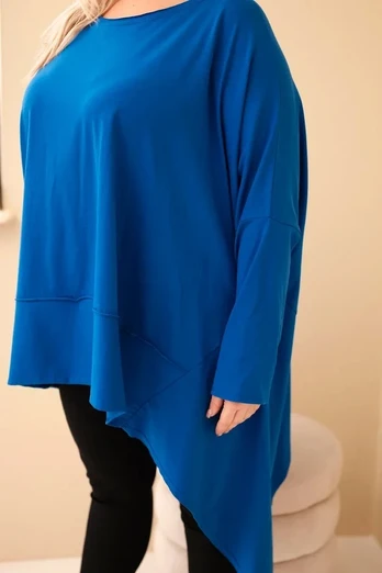 Moteriška Plus Size asimetrinė tunika, safyro mėlynos spalvos